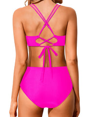 Sunnylia - Women High Waisted Bikini Set Two Piece Swimsuits Push up Wrap Swim Suits Top Tummy Control Bathing Suit