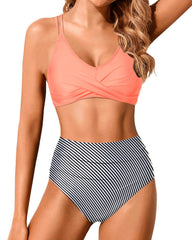 Sunnylia - Women High Waisted Bikini Set Two Piece Swimsuits Push up Wrap Swim Suits Top Tummy Control Bathing Suit
