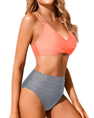Sunnylia - Women High Waisted Bikini Set Two Piece Swimsuits Push up Wrap Swim Suits Top Tummy Control Bathing Suit