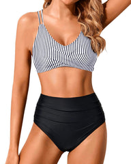 Sunnylia - Women High Waisted Bikini Set Two Piece Swimsuits Push up Wrap Swim Suits Top Tummy Control Bathing Suit
