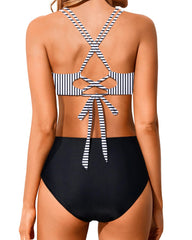 Sunnylia - Women High Waisted Bikini Set Two Piece Swimsuits Push up Wrap Swim Suits Top Tummy Control Bathing Suit