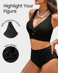 Sunnylia - Textured Knot-Front High-Waisted Bikini Set