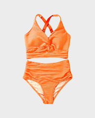 Sunnylia - Textured Knot-Front High-Waisted Bikini Set