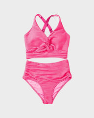 Sunnylia - Textured Knot-Front High-Waisted Bikini Set
