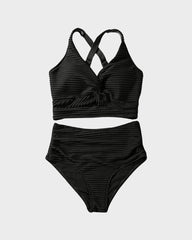 Sunnylia - Textured Knot-Front High-Waisted Bikini Set