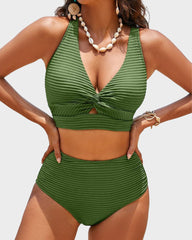 Sunnylia - Textured Knot-Front High-Waisted Bikini Set