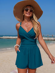 Sunnylia - Women's Swim Romper With Pocket Tummy Control One Piece Shorts Swimsuit