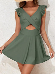 Sunnylia - Women's One Piece Swimsuit Ruffle Cutout Swimdress Tummy Control V Neck Wrap Swimwear