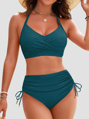 Sunnylia - Womens High Waisted Bikini Sets Drawstring Tummy Control Swimsuits Crisscross Tie Back Bathing Suit