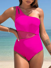 Sunnylia - Women's One Piece Swimsuits Tummy Control Mesh Patchwork Bathing Suit One Shoulder Adjustable Straps