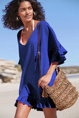 Sunnylia - V Neck Solid Color Cover Up