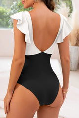 Sunnylia - Women's One Piece Swimsuit Ruffle Cutout Bathing Suits Slimming Tummy Control V Neck Wrap Swimwear