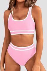 Sunnylia - Women's High Waisted Bikini Sets Sporty Two Piece Swimsuits Color Block Cheeky High Cut Bathing Suits