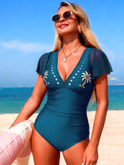 Sunnylia - Women’s One Piece Swimsuit Deep V Ruffle Tummy Control Flattering Bathing Suits