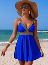 Sunnylia - Women's Black V-Neck One-Piece Swim Dress with Waist Band Detail