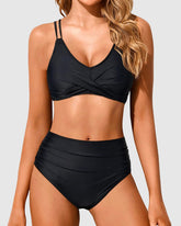 Sunnylia - Women High Waisted Bikini Set Two Piece Swimsuits Push up Wrap Swim Suits Top Tummy Control Bathing Suit