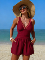 Sunnylia - Women's Swim Rompers with Built in Bra One Piece V Neck Tummy Control Bathing Suit