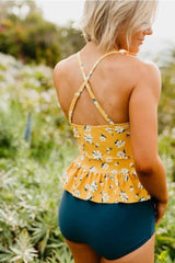 Sunnylia - Peplum Tankini Swim In Mustard Daisy