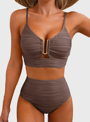 Sunnylia - 2026 Summer Two Piece Bikini Set U-Wire Cutout High Waisted Swimsuit-Black