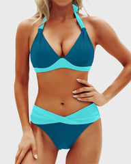 Sunnylia - Women Two Piece Bathing Suits Push Up Bikini Set Halter Swimsuit Vintage Swimwear