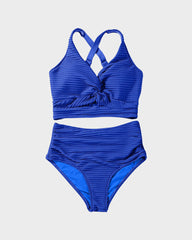 Sunnylia - Textured Knot-Front High-Waisted Bikini Set