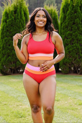 Sunnylia - Red Colorblock Cut Back Bikini Set