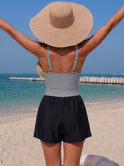 Sunnylia - Women's Swim Romper With Pocket Tummy Control One Piece Shorts Swimsuit