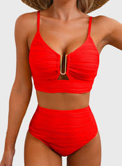 Sunnylia - 2026 Summer Two Piece Bikini Set U-Wire Cutout High Waisted Swimsuit-Black