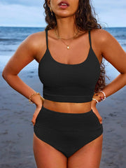 Sunnylia - Women 2 Piece Bikini Set High Waisted Color Block Swimsuit Beach Scrunch Ribbed Bathing Suit