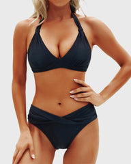 Sunnylia - Women Two Piece Bathing Suits Push Up Bikini Set Halter Swimsuit Vintage Swimwear