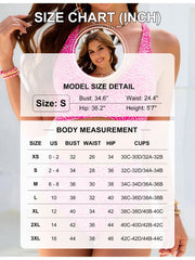 Sunnylia - Women Embroidery Print High Waisted Bikini Sets V Neck Tummy Control Bathing Suit Two Piece Curvy Swimsuits