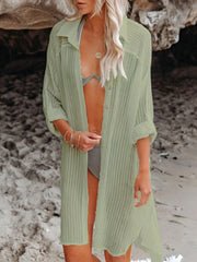 Sunnylia - Black Solid Color Tie Sun-proof Belt Sexy V Neck Cover Up