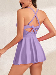 Sunnylia - Women Cutout One Piece Skirt Swimsuit V Neck Wrap Tie Back Swimdress Tummy Control Bathing Suits