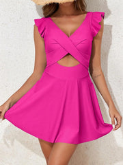 Sunnylia - Women's One Piece Swimsuit Ruffle Cutout Swimdress Tummy Control V Neck Wrap Swimwear