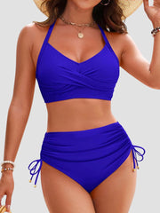 Sunnylia - Womens High Waisted Bikini Sets Drawstring Tummy Control Swimsuits Crisscross Tie Back Bathing Suit