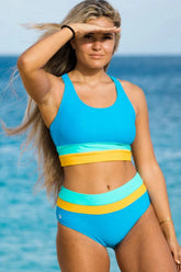 Sunnylia - Sky Blue Colorblock Cut Back Bikini Set