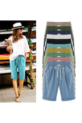 Sunnylia - Women's Elastic Waist Knee Length Casual Cotton Bermuda Shorts with Drawstring
