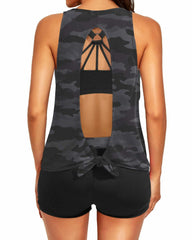 Sunnylia - Women's 3 Piece Scoop Neck Criss Cross Tankini Swimsuits
