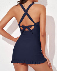 Sunnylia - Deep V Cross Back Ruched One Piece Swimsuit
