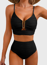 Sunnylia - 2026 Summer Two Piece Bikini Set U-Wire Cutout High Waisted Swimsuit-Black