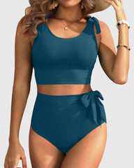 Sunnylia - Two Piece High Waisted Swimsuits Women Tummy Control Bikini Modest Bathing Suit