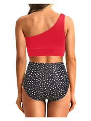 Sunnylia - One Shoulder High Waisted Bikini Sets Two Piece Swimsuit Tummy Control-Black