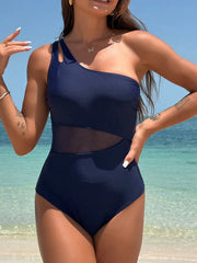 Sunnylia - Women's One Piece Swimsuits Tummy Control Mesh Patchwork Bathing Suit One Shoulder Adjustable Straps