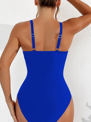 Sunnylia - Women Plus Size One Piece Swimsuit V Neck Mesh Sheer Tummy Control Bathing Suit