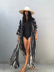 Sunnylia - Green Hooded Printed Beach Vacation Swimsuit Cover Up