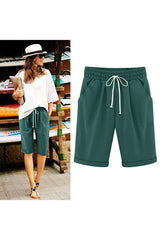 Sunnylia - Women's Elastic Waist Knee Length Casual Cotton Bermuda Shorts with Drawstring