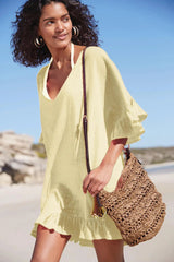 Sunnylia - V Neck Solid Color Cover Up