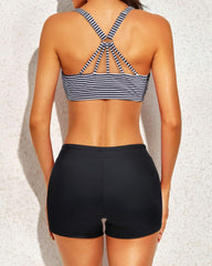 Sunnylia - Women's 3 Piece Scoop Neck Criss Cross Tankini Swimsuits