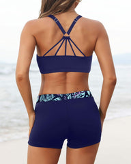 Sunnylia - Women's 3 Piece Scoop Neck Criss Cross Tankini Swimsuits