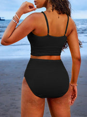 Sunnylia - Women 2 Piece Bikini Set High Waisted Color Block Swimsuit Beach Scrunch Ribbed Bathing Suit